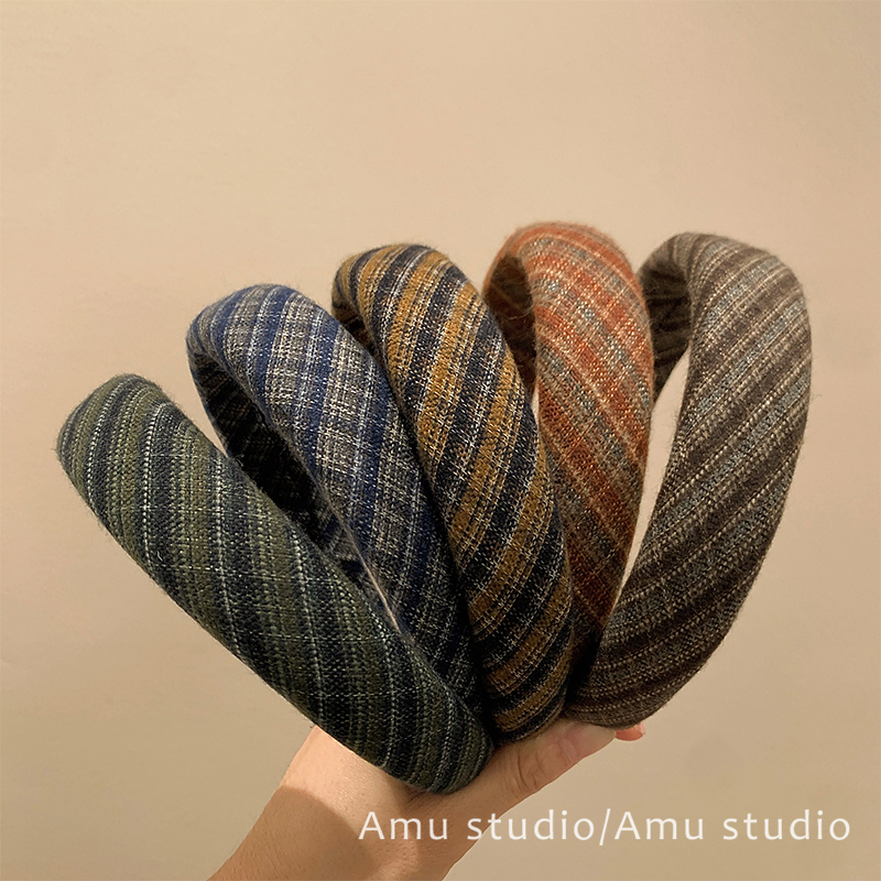 韩国格纹宽边发箍女2025新款气质高颅顶压发头箍日常外戴发卡头饰