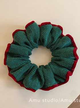 韩国复古绿色中号包边大肠发圈女韩系气质扎头发丸子头低马尾发绳