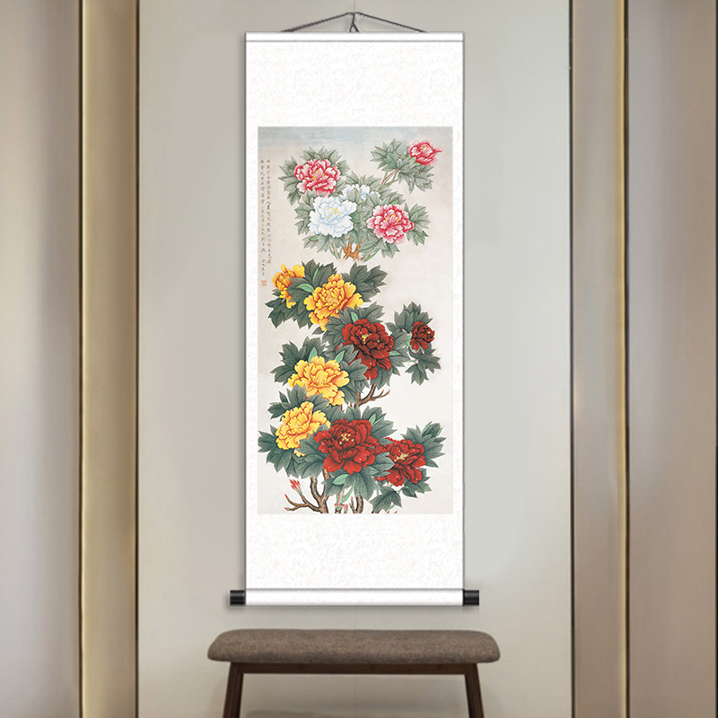国色天香卷轴字画作品牡丹挂画富贵有余写意国画客厅走廊接受定制图片