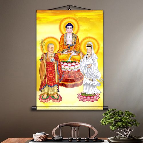 婆娑三圣人物画像佛像挂画