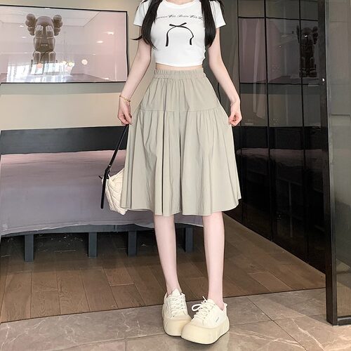 清仓捡漏2025夏季新款七分裤裙女杏色冰丝棉麻阔腿裤休闲短裤子女