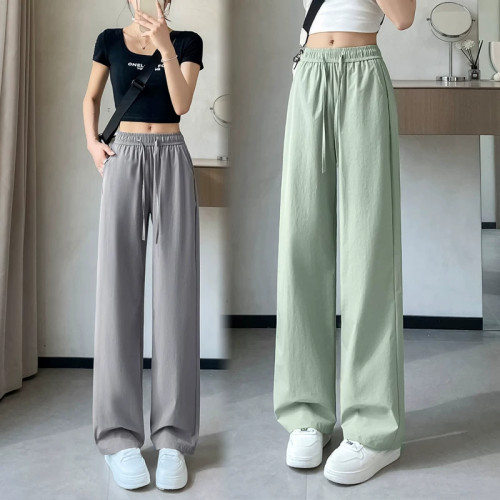 清仓捡漏冰丝速干阔腿裤女窄版夏季宽松中年高腰透气直筒休闲裤子