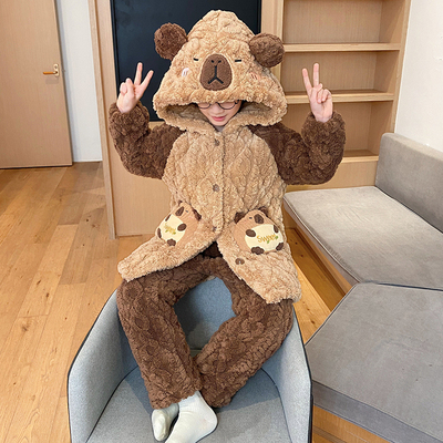 夹棉三层加厚儿童睡衣