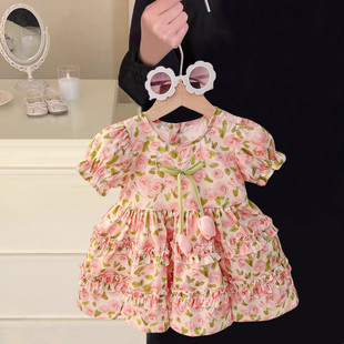 女童裙子夏季2026新款泡泡袖碎花裙儿童公主裙女孩洋气甜美连衣裙