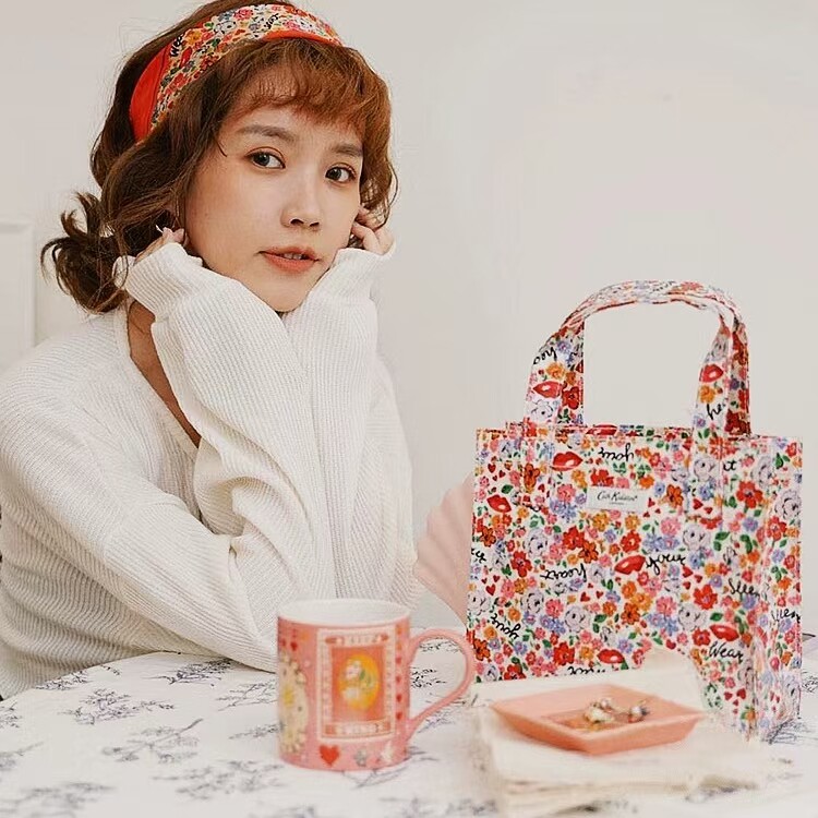 防水涂层小碎花学生手提包购物袋