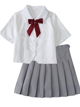 高腰短袖 女制服短款 学院风毕业班服百褶裙全套 衬衫 日系小个子套装