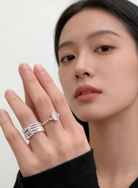 复古白玛瑙&多层缠绕纯银戒指