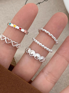 爱心叠戴戒指女极简风韩版时尚小众设计高级感心形环绕开口食指戒