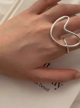 抽象夸张爱心LOVE线条戒指女实心小众设计感冷淡风时尚百搭食指戒