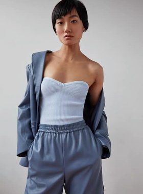 Babaton意大利防滑抹胸罗纹坑条女士背心白色蓝色