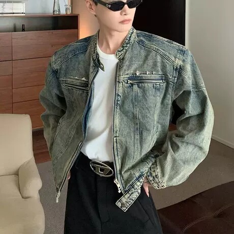 100 2025新款美式复古休闲牛仔外套男春秋款宽松显瘦百搭潮牌痞帅
