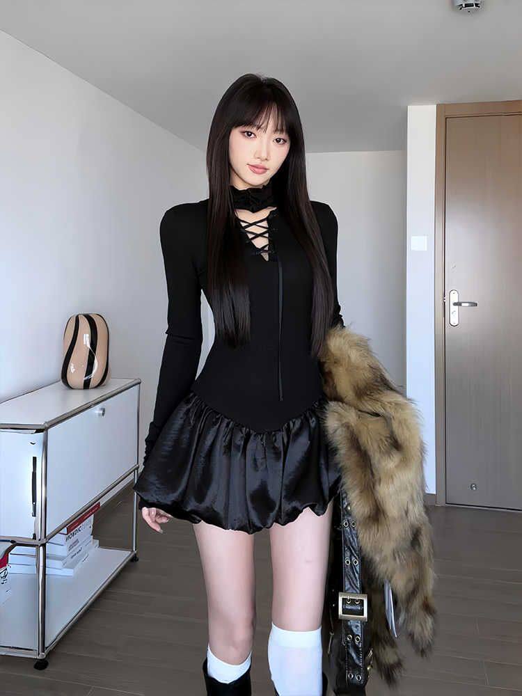 2025新款美式复古休闲连衣裙女春秋款修身显瘦百搭潮牌短裙