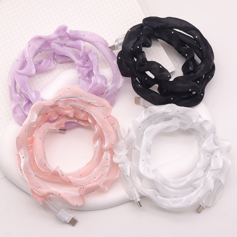 适用苹果/安卓通用数据线保护套16电源线网纱布套15电线防尘可爱