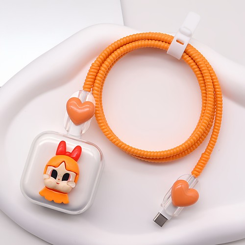 橙色type-c编织数据线保护套17P适用40W苹果充电器软壳16缠绕绳15