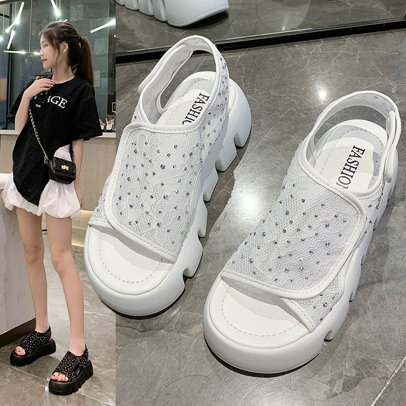女鞋女2021年夏季新款网纱水钻