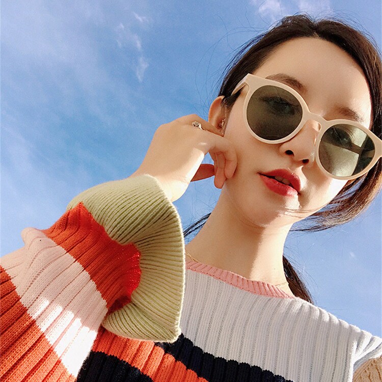 时尚网红张大奕同款白色墨镜女潮流韩版复古圆框素颜街拍太阳眼镜