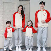 源头工厂现货 卫衣圆领上衣幼儿园班服长袖 爱心线条简约亲子装 春款