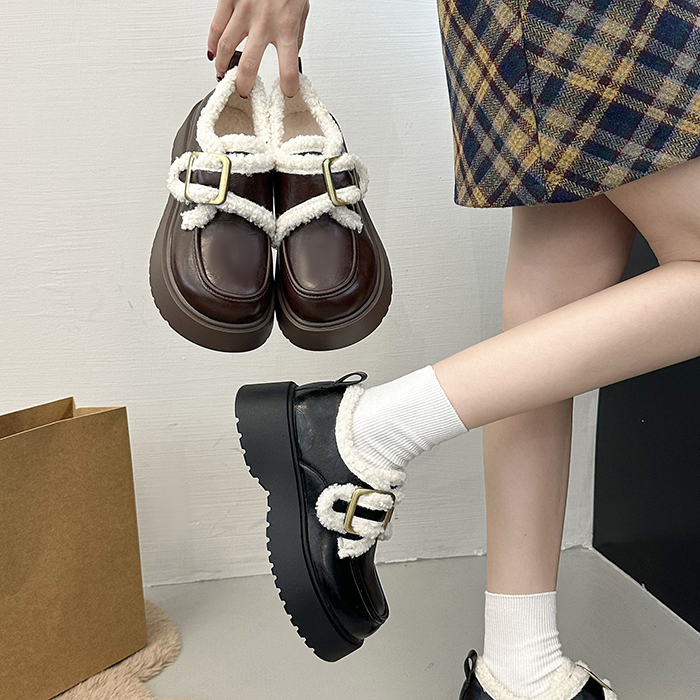 加绒保暖棉鞋厚底魔术贴小皮鞋
