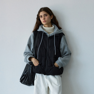 加厚外套XT5757 新款 NOON假两件长袖 连帽90白鸭绒羽绒服女2025冬季