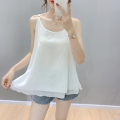 宽松吊带背心女内搭胖mm大码 200斤遮肚子细绳u领假两件上衣雪纺衫