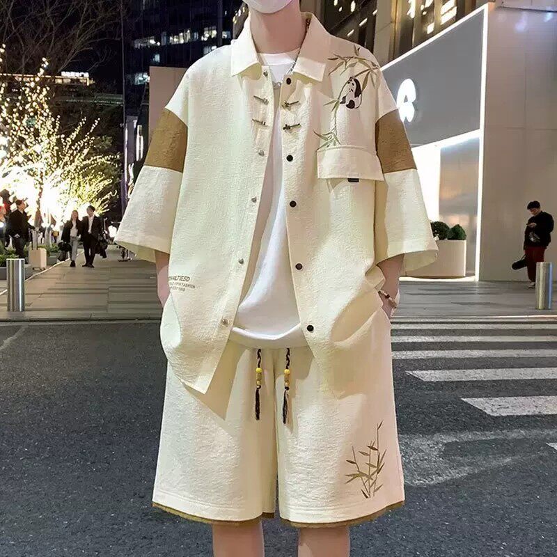 新中式男装衬衫套装夏季薄款青少休闲运动套装