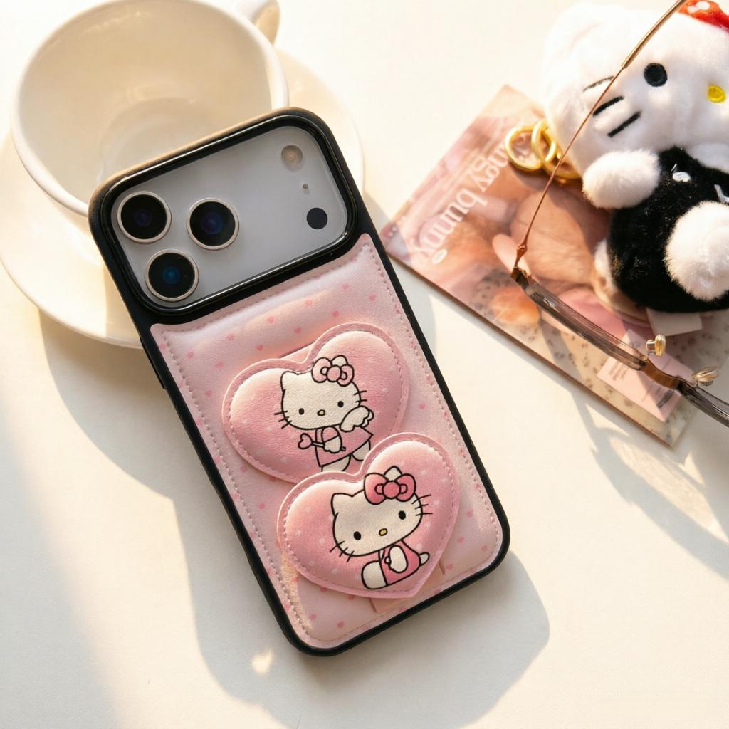可爱卡通HelloKitty粉色iPhone17promax手机壳适用苹果17pro硅胶防摔黑边16pro包相机键15软壳皮质14保护套女