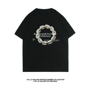 S.R.L.G T恤项链印花纯棉百搭黑白TEE 原创设计潮牌欧美街头短袖