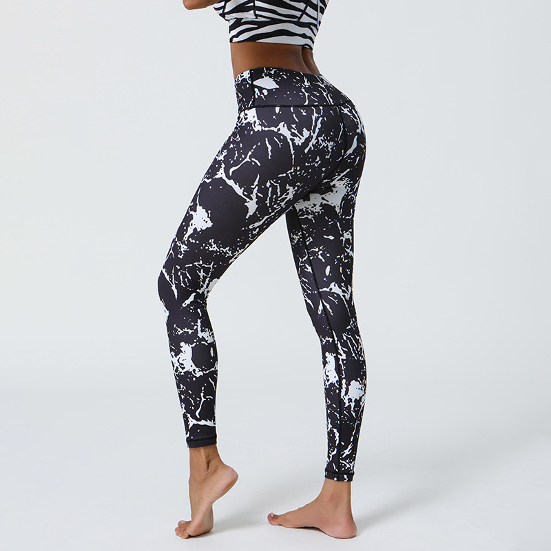 弹力速干印花高腰瑜伽裤