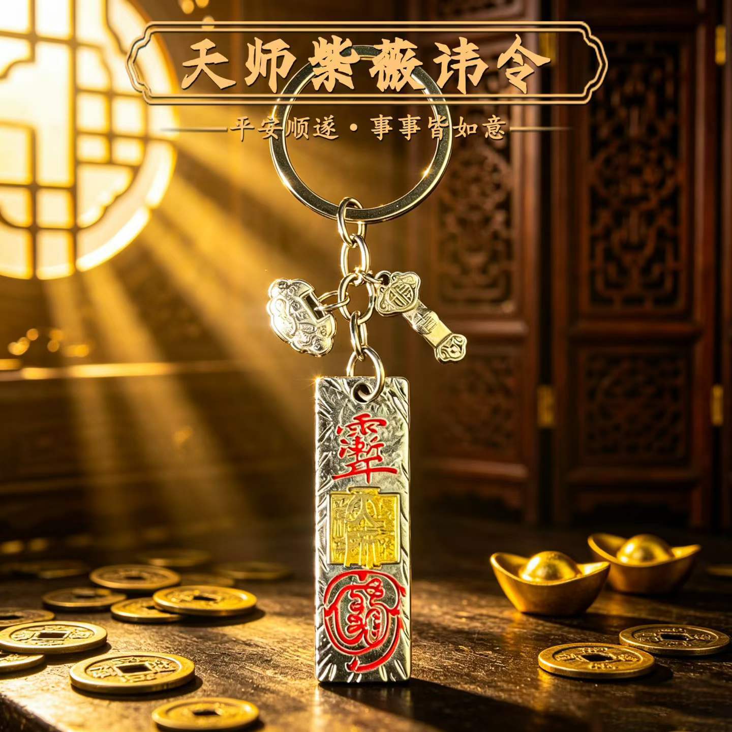 臻品手作.天师紫薇令守护山龟花钱随身汽车挂件钥匙扣男女通用