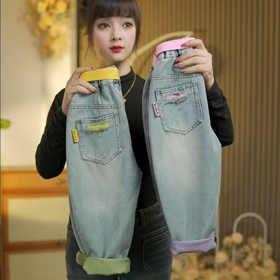 女童春装裤子男童牛仔裤儿童春秋款2025新款韩范女宝长裤中大童潮
