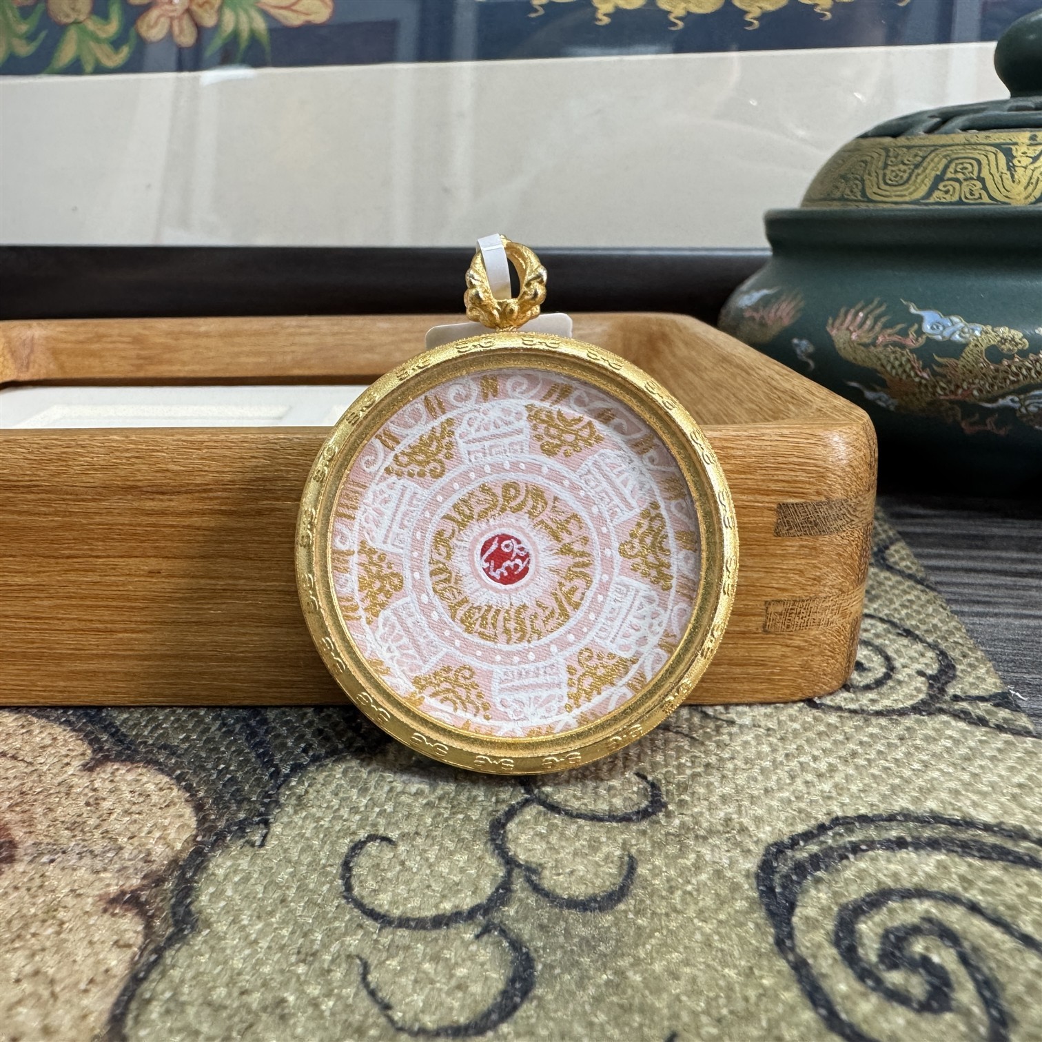 【K0004212】热贡尼泊尔西藏纯手工手绘扎基拉姆唐卡心咒吊坠3.5