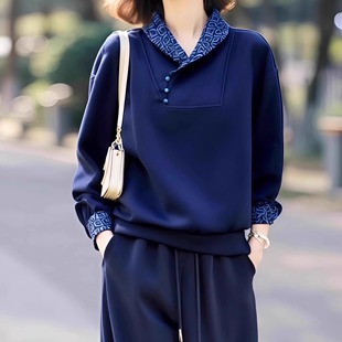 素雅订制女装原创品牌新款设计感轻国风卫衣松紧腰休闲裤减龄套装