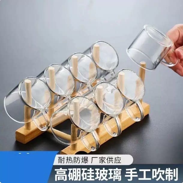 玻璃小茶杯带把透明加厚耐热品茗杯迷你家用喝茶杯子功夫茶具套装