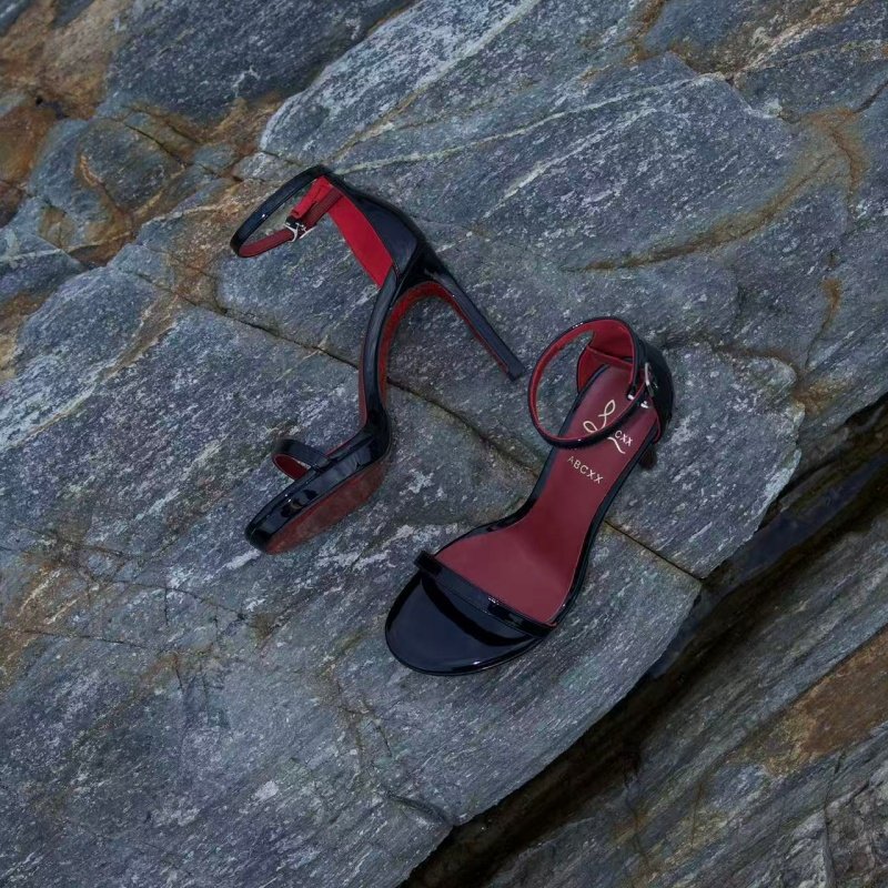 2025夏季新款性感露趾一字带漆皮红色蛇纹底凉鞋百搭黑色高跟凉鞋,女鞋,一字带凉鞋,淘宝优惠券,粉丝福利购,淘宝优惠卷