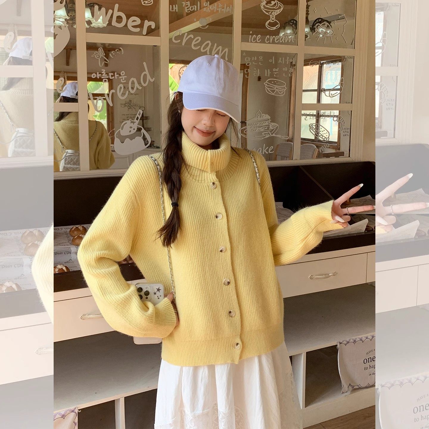 毛衣开衫女复古翻领宽松外套针织