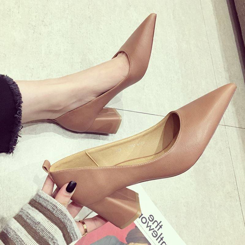 2018 Autumn New products Korean Edition Simplicity temperament commute OL Tip With crude shoes Versatile Shallow mouth High-heeled Single shoesin the Women's Shoes, Low shoes  category - from Buy2taobao.com to provide professional Taobao agent buy service