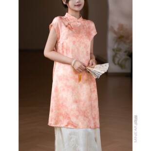 此中新中式美学定制“桃枝春序”/桃夭缎/真丝+人丝 盘扣连衣裙