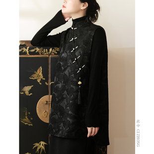此中新中式美学定制 人丝混纺复古国风雅致马夹宽松百搭文艺上衣