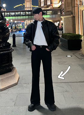 XMOB 2024新款美式黑色牛仔裤男修身显瘦复古宽松微喇叭裤男潮流