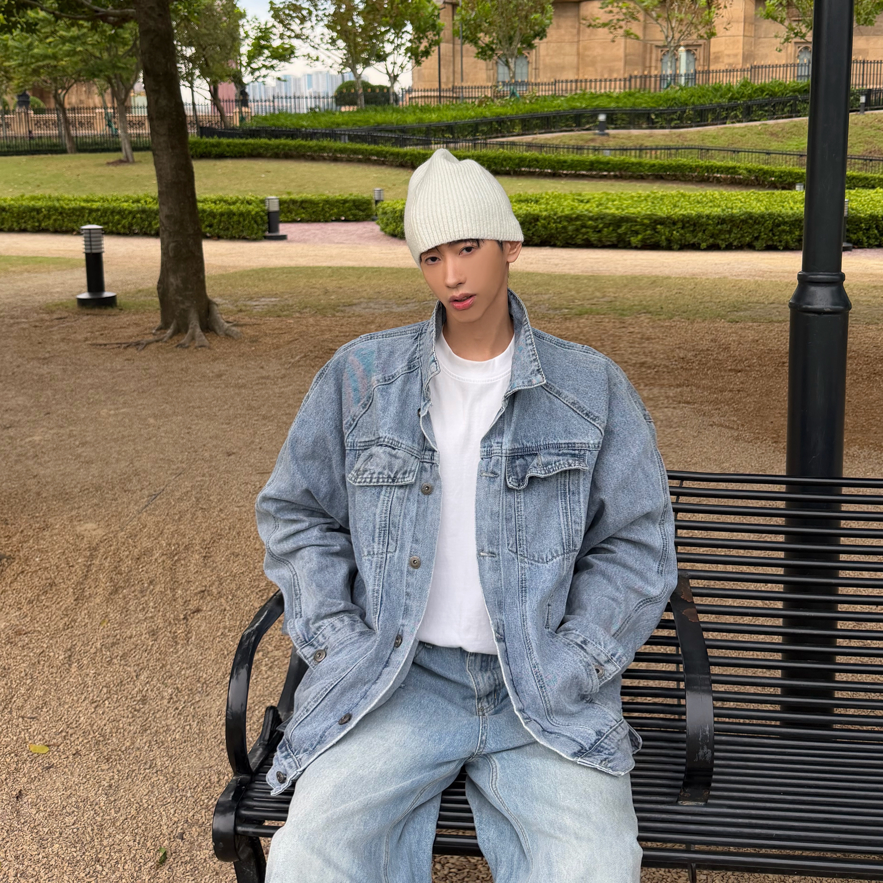 XMOB 浅蓝色牛仔外套男2026新款 潮流牛仔夹克男宽松牛仔衣 男女