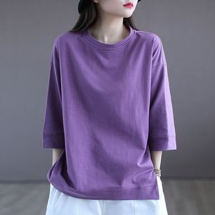 宽松打底衫 恒源祥纯棉七分袖 新款 t恤女短袖 内搭纯色显瘦上衣 夏季