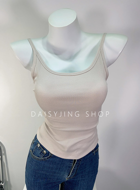 DAISYJING2025新款修身辣妹弹力百搭U领短款带胸垫吊带背心上衣女