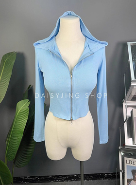 DAISYJING2025新款韩版时尚百搭连帽短款拉链外套显瘦T恤上衣女潮