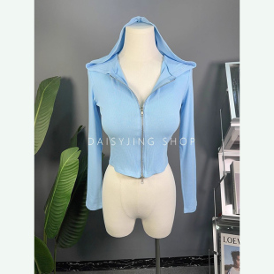 百搭连帽短款 时尚 拉链外套显瘦T恤上衣女潮 韩版 DAISYJING2025新款