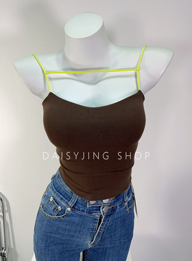 DAISYJING25新款性感绑带百搭撞色带胸垫美背吊带背心打底上衣女