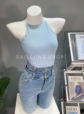 DAISYJING25自制纯欲挂脖吊带背心女修身外穿内搭短款胸垫上衣女