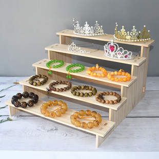 实木手串架皇冠陈列架佛珠手链阶梯架手办娃娃收纳摆件发夹展示架