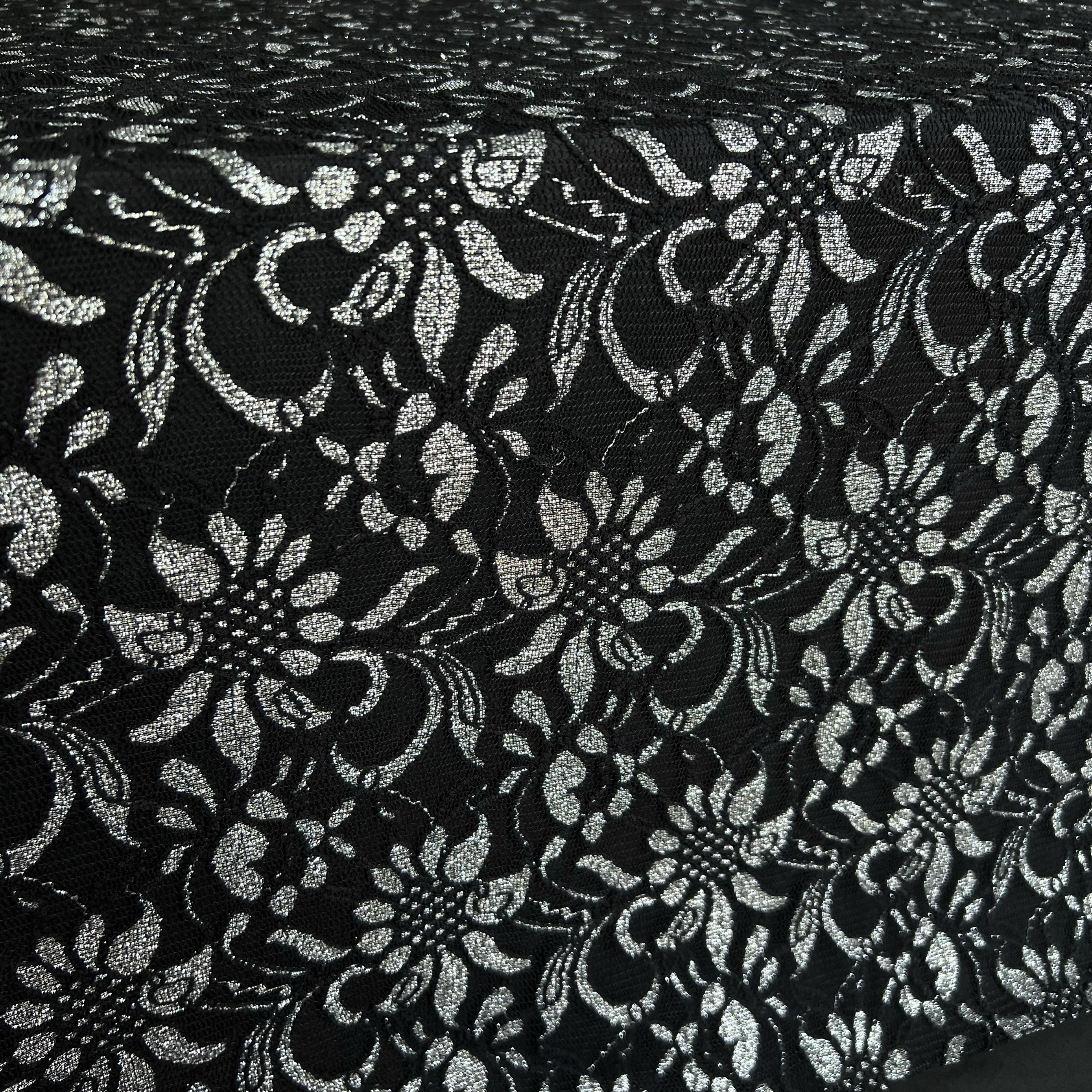 新款韩国进口软糯高弹银丝蕾丝面料黑色小衫旗袍连衣裙布料