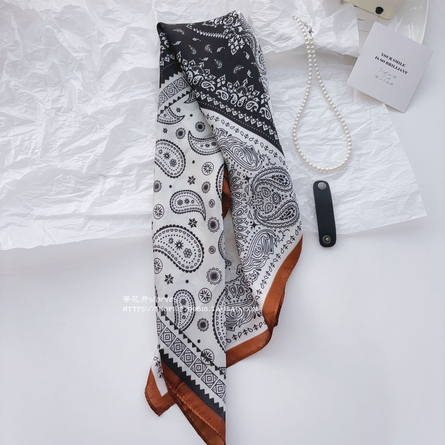 自留的小丝巾 复古腰果百搭小方巾女 春夏秋新款丝巾腰带薄围巾