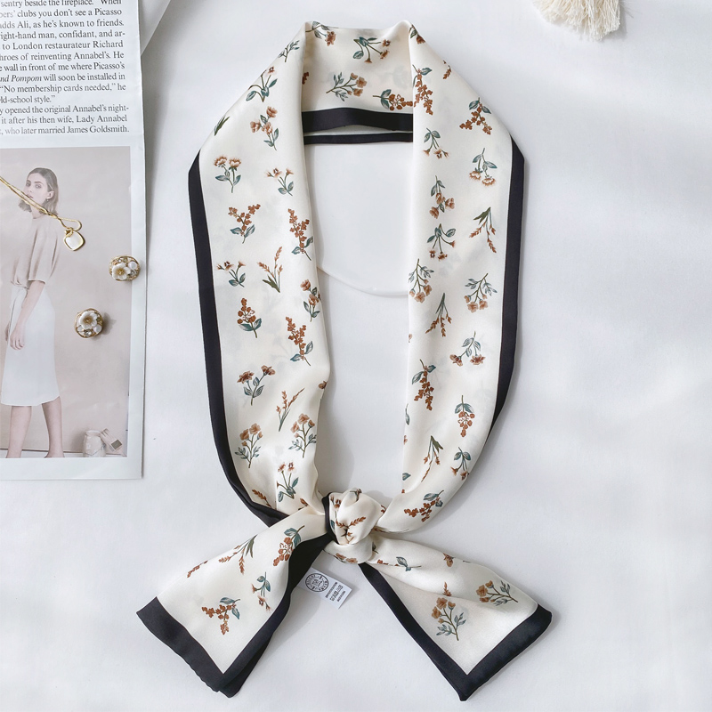 韩版新款黑白高级感长条小丝巾 春夏秋百搭职业装饰领巾发带绑包